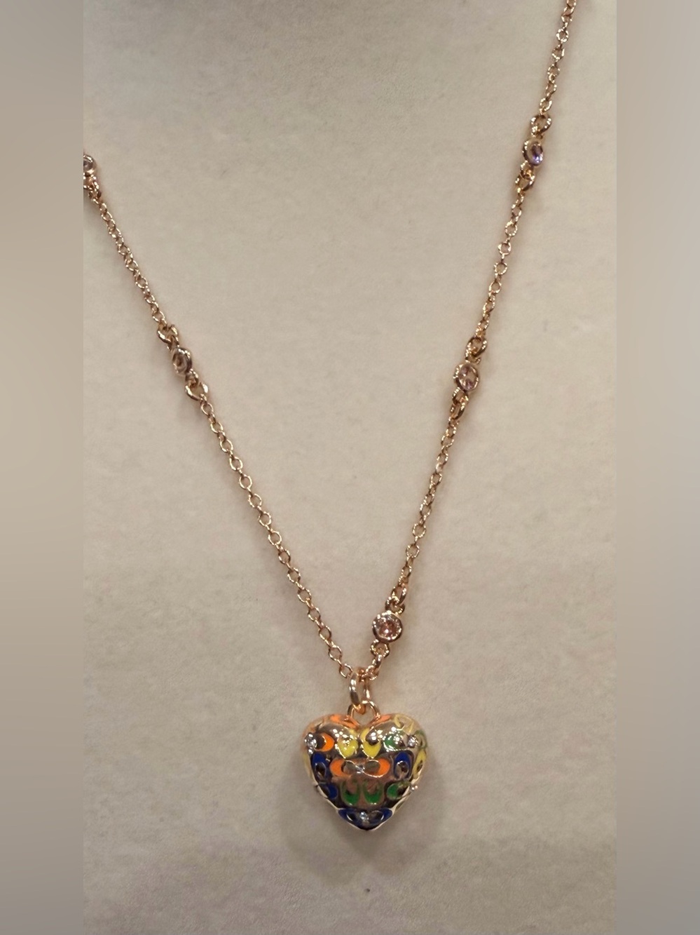 Coach Gold Multicolor Heart Pendant Necklace - Women Jewelry New.